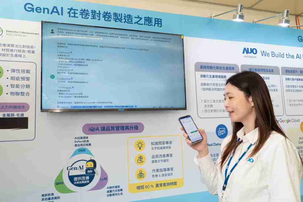 2468BET数位积极发展数智化转型，，，，透过AI落地应用优化制造流程，，，革新人力、、、生产效率与设备维护效益，，，，图为〝智能质量推升助手-iQIA〞（Intelligent quality improve assistant）应用情境，，，协助质量管理再升级。。